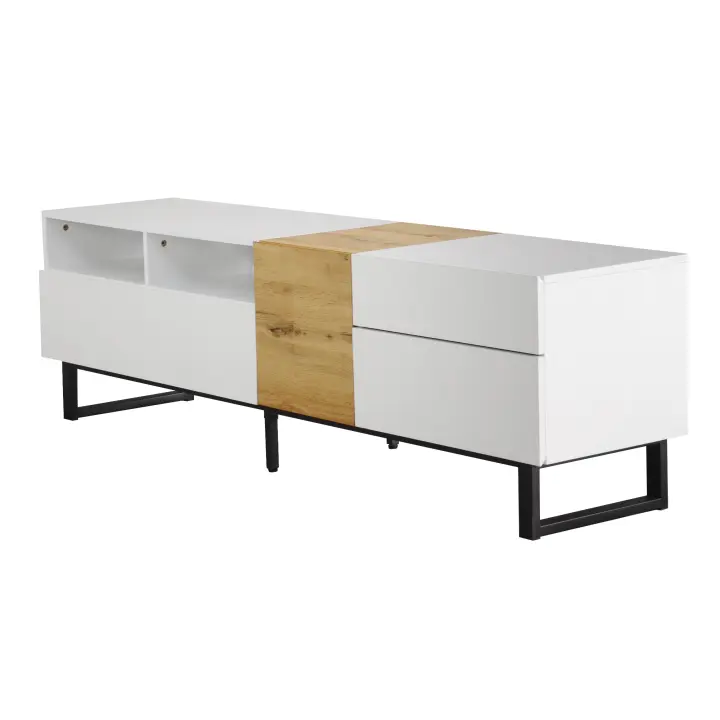 Soporte de TV moderno, y aspecto de Madera Blanco, 180x50x38 cm, minimalista Diseño - 1