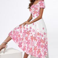 Nuevo Vestido Largo Impreso Para Mujer Talla Grande Cuello Redondo Manga Corta Estilo Preppy Mid-Calf Cierre De Cremallera - details 6