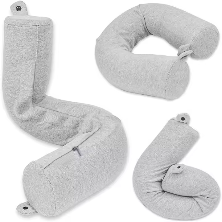 Almohada de viaje de espuma viscoelástico Twist para Avión, almohada de Cuello de viaje para dormir, almohada de avion para soporte de Cuello, Barbilla, lumbar y pierna ajustable - 1