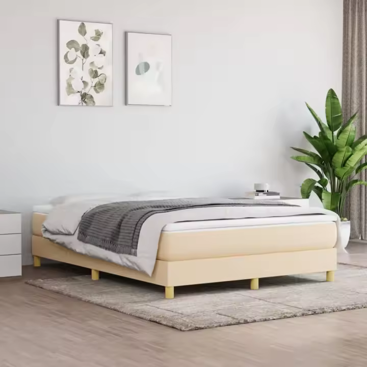 Cama sin colchón tela color crema 140x190 cm - 1