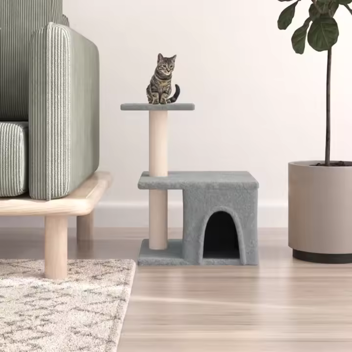 vidaXL Rascador para Gatos con Postes Árbol Torre de Escalada Sisal Color Crema,  Gris claro, y mas - 1