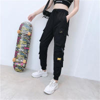 Pantalones De Cargo Negros Para Mujer Casual High Waist Loose Hip Hop Pantalones Coreanos Punk Capri Streetwear Femme - details 8