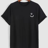 Camiseta De Algodón Para Hombre 2024 Con Impresión De Rostro Sonriente Moda Casual Manga Corta Cuello Redondo Ropa De Exterior - details 1
