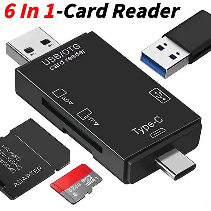 Adaptador de lector de tarjetas MicroSD 6 en 1 USB a SDTF SDXCs para PC, portátil, smartphone y más lector de tarjetas de smartphone - 1