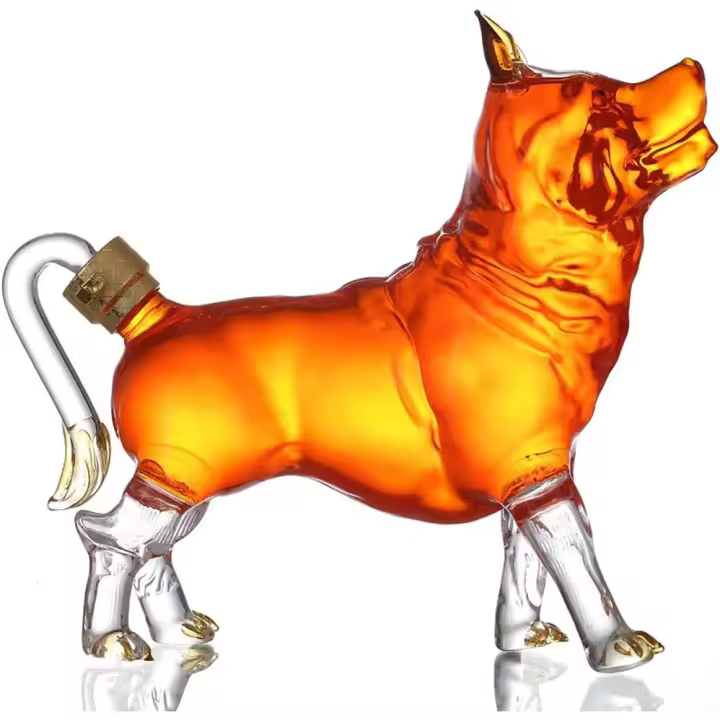 Decantador de whisky con forma de perro, decantador de vino de cristal con forma de animal del zodíaco, decantador de licor de 1000 ml para whisky, ron escocés y tequila. - 1