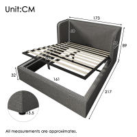 Cama tapizada 160x200, Cama Doble Cama de almacenamiento hidráulico con soporte lateral amplios y tapa de somier extraible, somier con somier de lámparas y Espacio de almacenamiento, Lino, Gris, sin colchón - details 9
