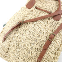 Mochila De Paja Hecha a Mano Para Mujer Bolso De Hombro Casual Playa Vacaciones Estilo Fashion Sin Cierre a Rayas Capacidad Baja - details 3