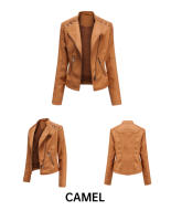 Chaqueta De Motociclista De Cuero PU Para Mujer Chaqueta De Motocross De Cuello Erguido Con Cremallera Ajustada Y Estilo Casual - details 8