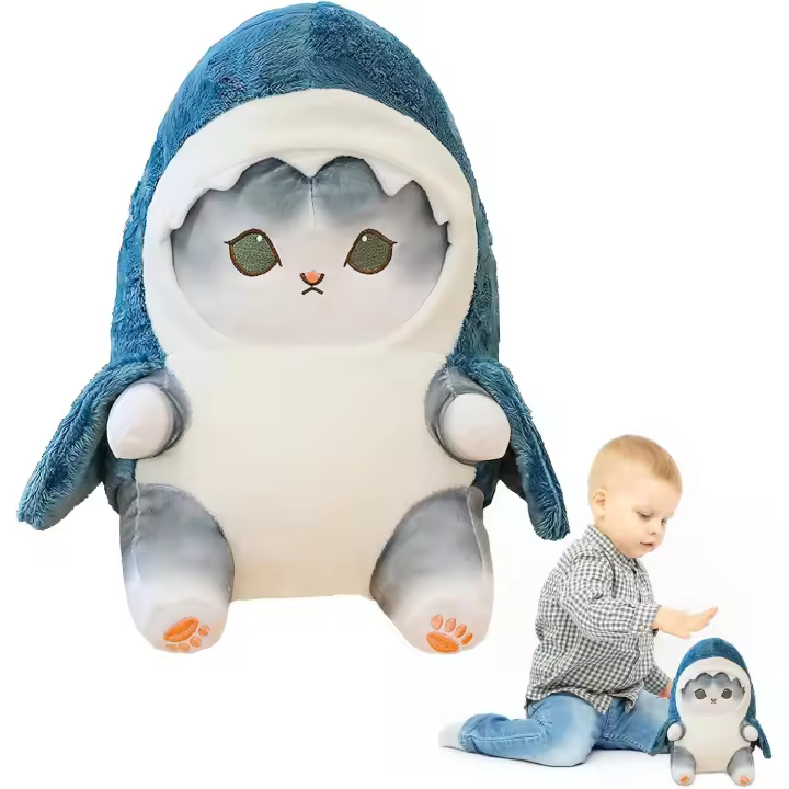 Lindo muñeco de peluche de gato y tiburón de 25 cm, peluche de tiburón suave, lindo muñeco de peluche de animal de peluche - 1