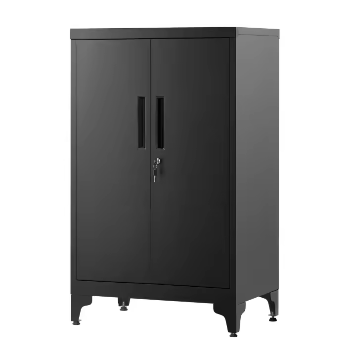 SONGMICS Archivador de Oficina, Armario Multifuncional, Armario de Oficina de 2 Puertas, con Cerradura, Armario de Almacenamiento de Acero, para Oficina, Sala de Estar, Negro Mate/Gris Mate - 1