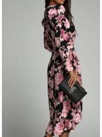 Vestido De Mujer Moda Cuello En V Manga Larga Estampado Cintura Ajustable Falda Asimétrica Abertura Frontal Largo Hasta El Tobillo Para Banquete Y Reuniones - details 9