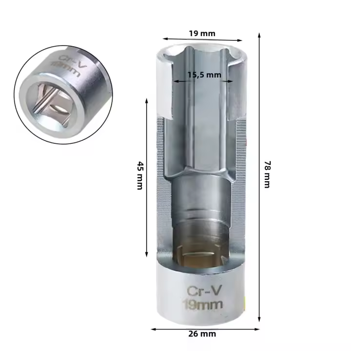 Llave De Sensador De Oxígeno 17/19mm Herramienta De Instalación Y Remoción Para Inyector De Combustible Diesel Junta Hexagonal - 1