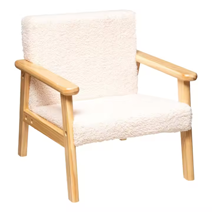 Sillón Infantil de Tela Basile Muebles para Niños y Niñas Color Beige y Roble Claro 43 cm - 1