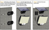 luz solar exterior， Lámpara de pared solar con 346 LED, sensor de movimiento, luz de seguridad exterior/interior solar, 3 modos de iluminación, 3-cabezal de luz de inundación solar, montaje semi empotrado, baja tensión, control de botón - details 5