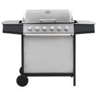 vidaXL Barbacoa portátil de gas con 6 zonas plateada acero inoxidable - details 1