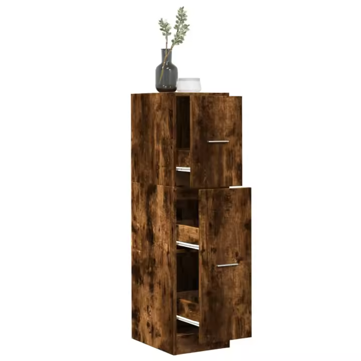 vidaXL Armario botiquín madera ingeniería 30x41x118 cm en color Roble ahumado/Marrón roble/Gris hormigón y más | almacenamiento funcional diseño moderno para baño dormitorio sala - 1