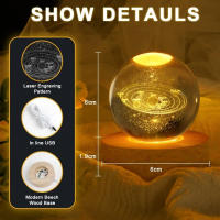 Luz Nocturna De Cristal 3D 6cm Con Astronauta Y Sistema Solar Saturno Vía Láctea Luz De Planetas Grabado Por Láser Regalo Para Niños - details 1