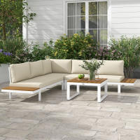 Outsunny Conjunto de Muebles de Jardín Exterior 4 Piezas Juego de Muebles de Terraza Incluye 2 Sofás Dobles 1 Sofá Esquinero Reclinable y Mesa de Centro con Cojines para Patio Crema - details 1