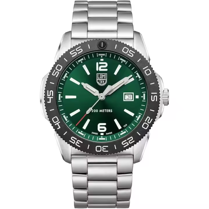 Reloj Luminox Pacific Diver de acero inoxidable de 44MM con esfera verde para hombre XS.3137  Zafiro con revestimiento antirreflectante Cristal 200M de brillo constante resistente al agua - 1