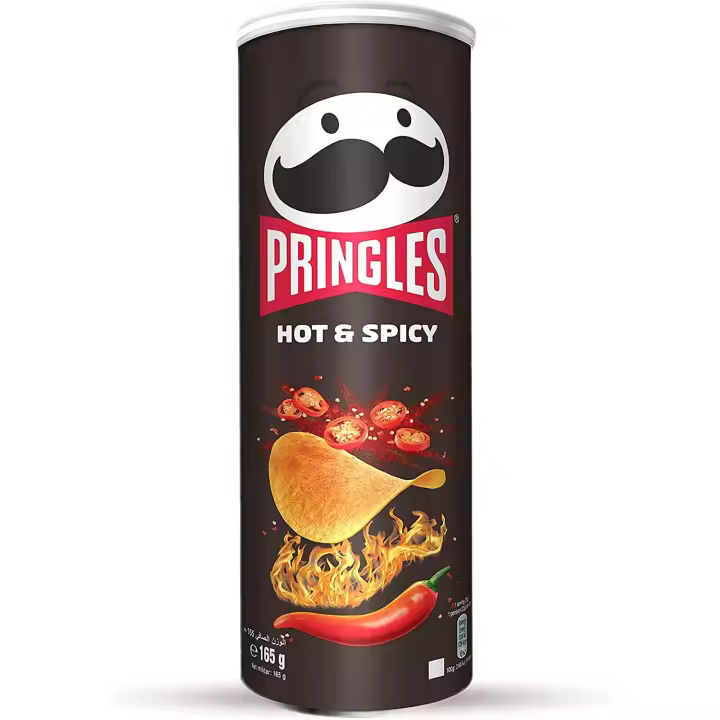 Patatas Pringles Hot & Spicy - Snack de patatas fritas - Aperitivo a base de patata frita, de forma redonda y con sabor picante. Se sirve en una lata con tapadera - Pack de 6 unidades de 165gr cada una - 1
