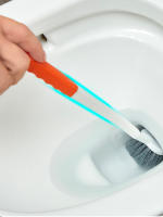 Cepillo De Inodoro Con Mango Largo Y Acabado En Azul Succión De Ventosa Montaje En La Pared Doble Cara Sin Esquinas Muertas Para Limpieza De Baño Y Lavabo - details 3