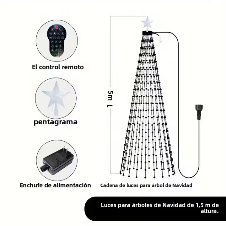 Arbol De Navidad Inteligente Con Luces LED Multicolor Rgb Fitas De Estrella Y Cascada Para Jardín Decoración De Navidad Con Control Remoto Y APP DIY Bluetooth - 1