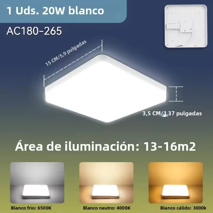Lámpara De Techo LED Moderna 220V Luz Cuadrada Para Habitación Sala De Estar Cocina Decoración De Hogar Luz Panel 15/20/30/40/50W - 1