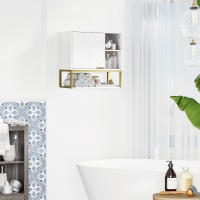 kleankin Armario de Pared para Baño Armario Colgante de Baño con Puerta Estante Ajustable y Almacenamiento Inferior para Pasillo Cocina Salón 60x20x51 cm Blanco - details 6