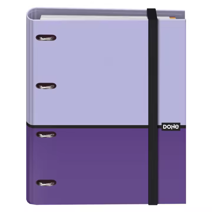 Dohe - Archivador 4 Anillas con Recambio 100 Hojas - Tamaño A4, Cierre con Goma, 4 Separadores de Colores, Sobre Portadocumentos, Papel 90 g/m², Compresor - 1