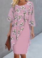 Vestido Elegante De Tamaño Grande Con Diseño De Estampado Falso Two-piece Ajustado Para Cocktail Vestido Midi De Cuello En V Estilo Oficina - details 4