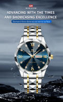 Reloj De Hombre 2024 Moda Nueva Con Rivet Correa De Acero Inoxidable Dial Azul Dorado Luminoso Diamante Agua Resistente Reloj De Negocios - details 0