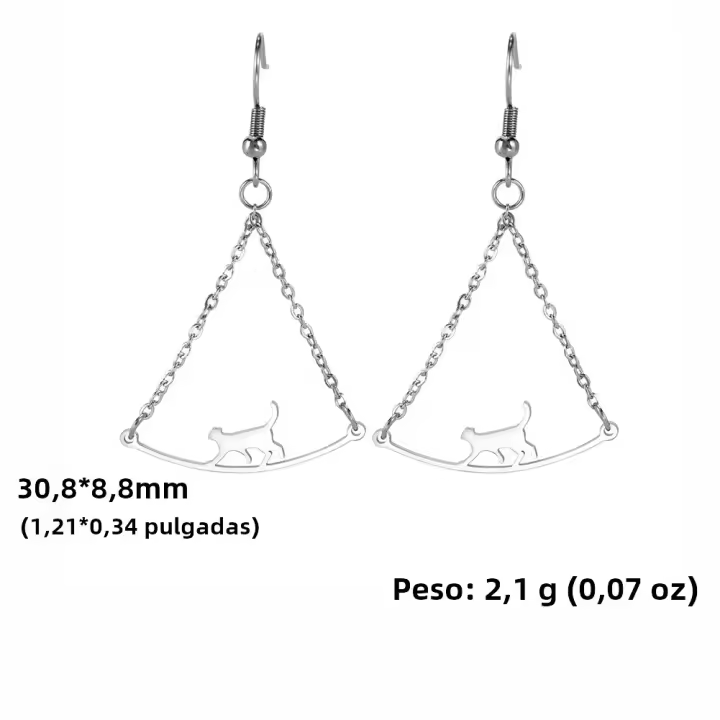 Pendientes Colgantes De Gato Caminante Dorado Cazador Para Mujer Joyería De Acero Inoxidable Regalo Kitten Drop Earrings - 1