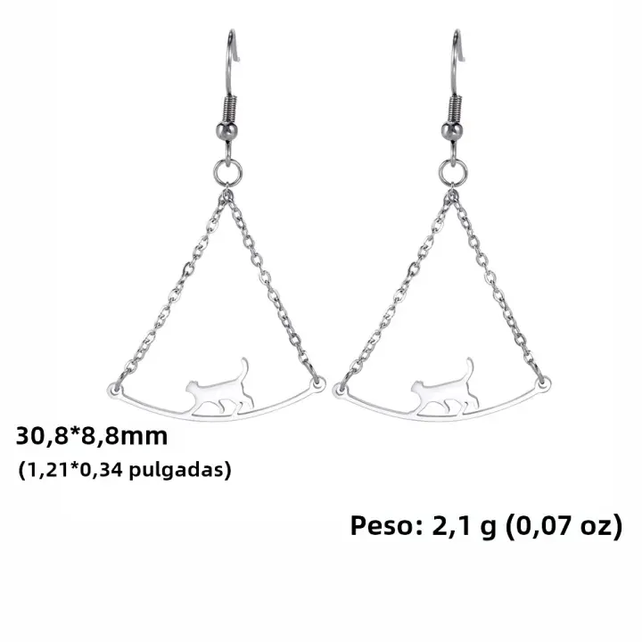 Pendientes Colgantes De Gato Caminante Dorado Cazador Para Mujer Joyería De Acero Inoxidable Regalo Kitten Drop Earrings - 1