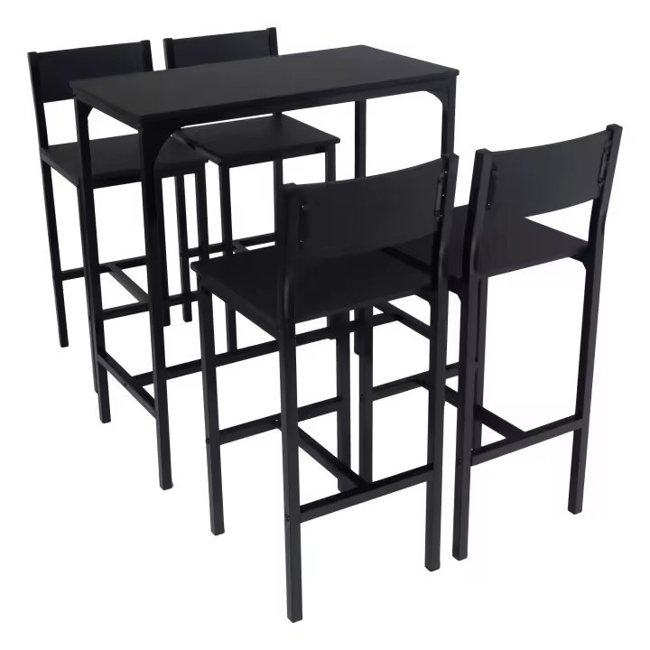 Juego de mesa de bar con 4 taburetes negros Mod. LIGNANO adecuado para interior o exterior bajo carpa gazebo Terraza - 1