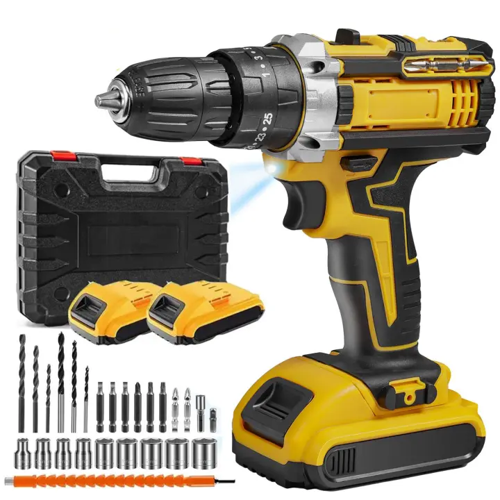 Cordless Electric Drill Set 23 Pieces Rechargeable Electric Screwdriver with Lithium Battery Household Multifunct 2- Speed Power Tools for Christmas Gift - 1