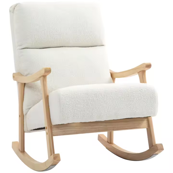 HOMCOM Mecedora de Borreguito Moderna Silla Mecedora con Patas y Reposabrazos de Madera de Haya Respaldo Alto Mecedora para Lactancia Carga 120 kg para Dormitorio Salón Crema - 1