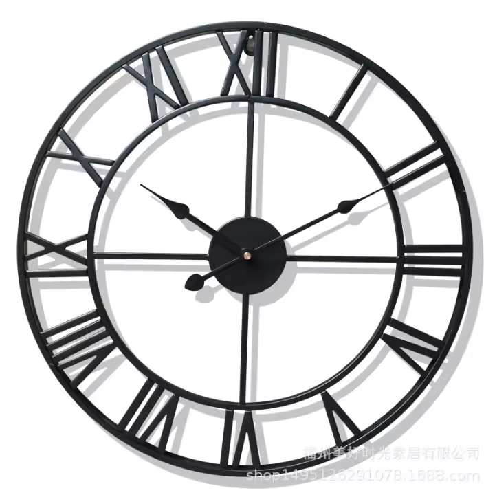 Reloj de pared grande de metal retro, diseño silencioso, funciona con pilas, números romanos negros, apto para salón cb1.d - 1