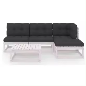 VIDAXL conjunto de muebles de pino para uso exterior de 5 piezas color blanco con cojines antracita vida xl - 1