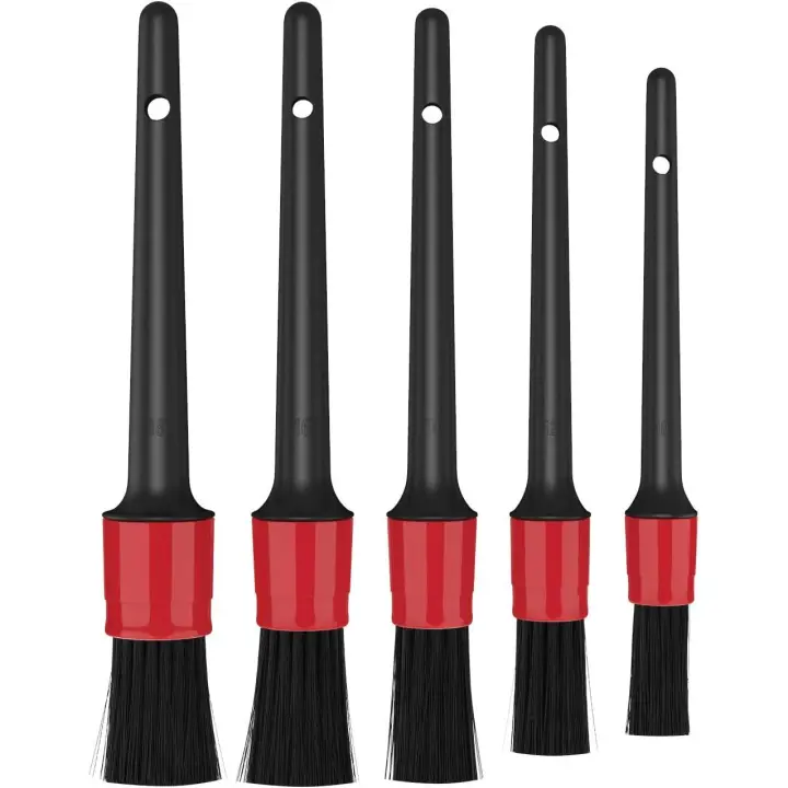 Cepillo de limpieza para automóviles de 5 piezas, juego de cepillos para detalles Cepillos de cerdas suaves para automóvil, motocicleta limpia, rueda, panel de instrumentos, interior exterior, cuero - Negro y amp; Rojo - 1