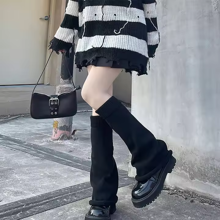 Calentadores De Piernas Góticos Y2K Para Mujer Accesorios Fluffy De Otoño E Invierno Calcetines Largos De Punto Estilo Lolita - 1