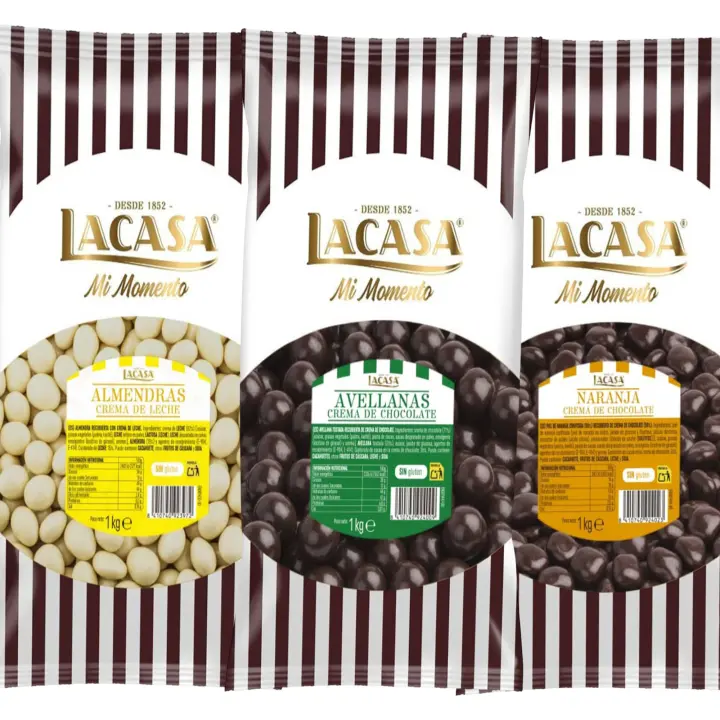 Lacasa Pack 3kg de bolas: Almendra con chocolate Blanco,Avellana con chocolate Negro, de naranja con chocolate Negro - 1