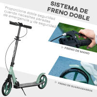 HOMCOM Patinete Plegable para Adultos y Niños de +14 Años Scooter Ligero con Manillar Ajustable Grandes Ruedas Ø200 mm Amortiguador y Freno Aluminio Carga 100 kg 91,5x36,5x91-104 cm Verde - details 4