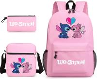 Mochila Escolar Stitch 3 Piezas para Niños y Adolescentes—Set de Mochila, Estuche y Bandolera, Diseño de Dibujos Animados, Color Azul, Moda Juvenil - details 6