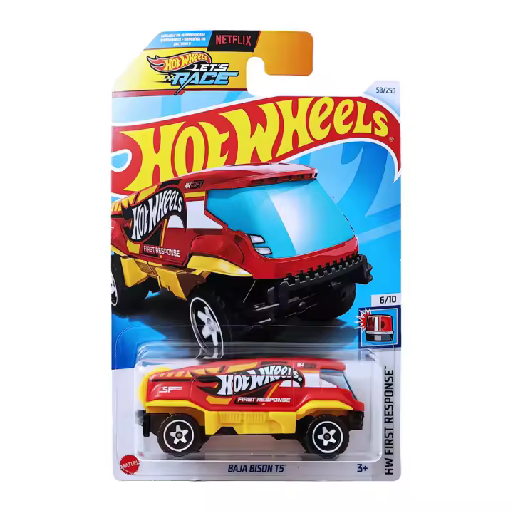 MATTEL : Hot Wheels - Baja Bison T5 6/10 - HTD29 - HW First Response - Rojo y amarillo - Vehículo para jugar - Coleccionable - Regalo Original - Edad recomendada mayores de 3 años - 1
