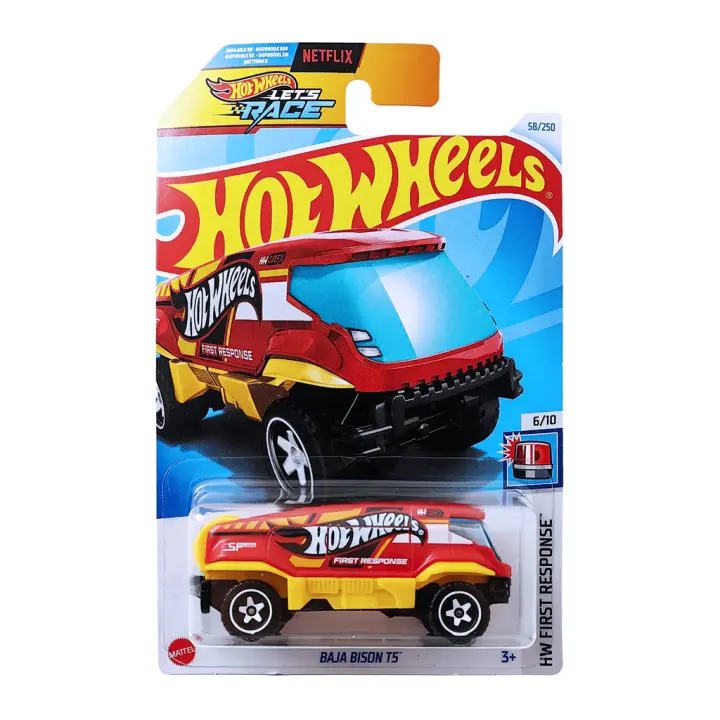 MATTEL : Hot Wheels - Baja Bison T5 6/10 - HTD29 - HW First Response - Rojo y amarillo - Vehículo para jugar - Coleccionable - Regalo Original - Edad recomendada mayores de 3 años - 1