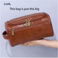 Neceser para hombre, Neceser para hombre, Neceser de viaje para hombre, Bolsa de viaje de piel sintética de gran capacidad para marido, novio, padre, día del padre, aniversario, regalo de padrino de boda (marrón). - details 4