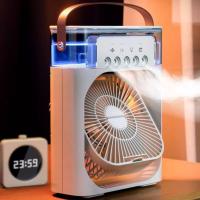 Ventilador portátil de aire acondicionado, enfriador de aire alimentado por USB, humidificador, 7 LED, pequeño con 3 velocidades, ventilador de refrigeración ultrasilencioso para familia, viajes, - details 0