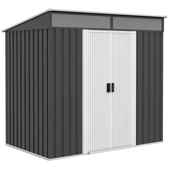 Outsunny Caseta de Jardín 2 m² 195x122x181,5 cm Cobertizo Exterior Metálico con Base Puerta Corredera 2 Ventanas y Anti-UV para Almacenar Herramientas en Terraza Patio Gris Oscuro - 1