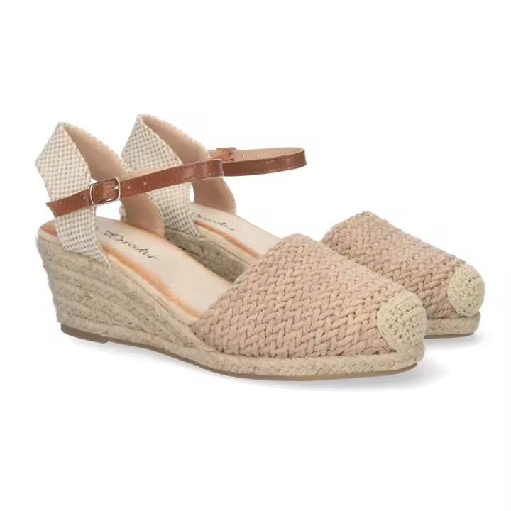 PuntoSalao Sandalias de cuña media en yute cómoda para mujer color kaki YJ679 - 1