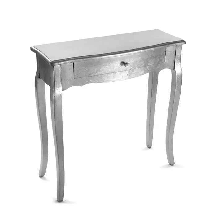 Versa Cagliari Mueble Recibidor Estrecho para la Entrada o el Pasillo, Mesa Consola, con 1 cajón, Medidas (Al x L x An) 80 x 30 x 80 cm, Madera, Color Plateado - 1